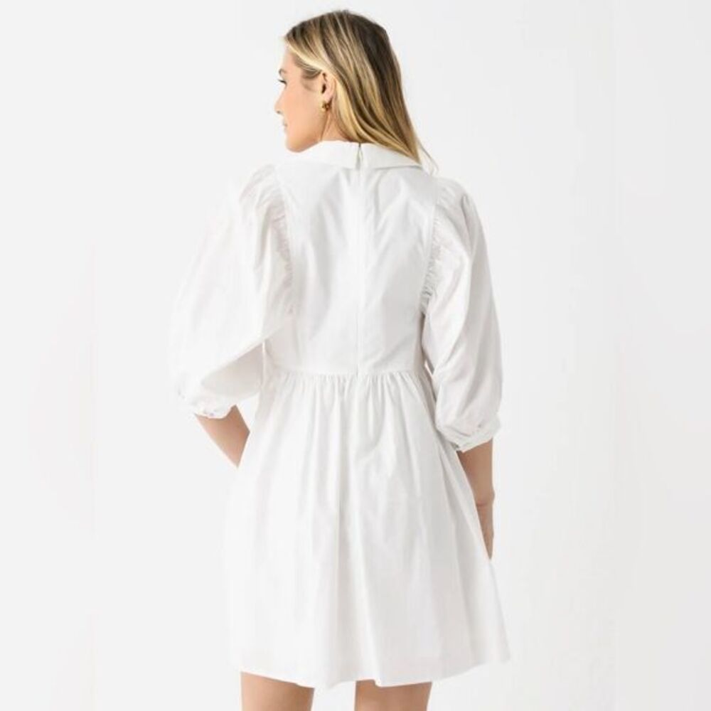 NWT Hunter Bell Noah Mini Dress White Collar Puff Sleeve Relaxed Shift - Picture 10 of 11
